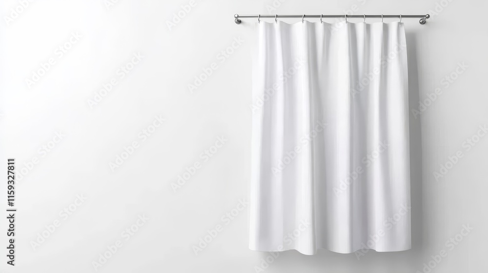 Poster elegant and minimalistic white curtain hanging on a smooth wall, perfect for enhancing natural light