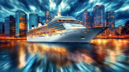 Obraz premium Cool City Skyline with Ship at Night