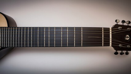 Close up view of guitar neck showcasing strings and craftsmanship, perfect for music related...