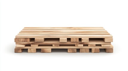 Wooden pallets stacked neatly on a white background showcasing natural texture and craftsmanship ideal for various uses in storage, transport, and creative projects