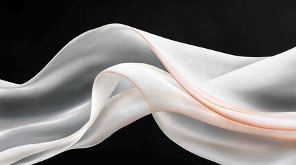 Flowing white fabric with peach accents on black background.
