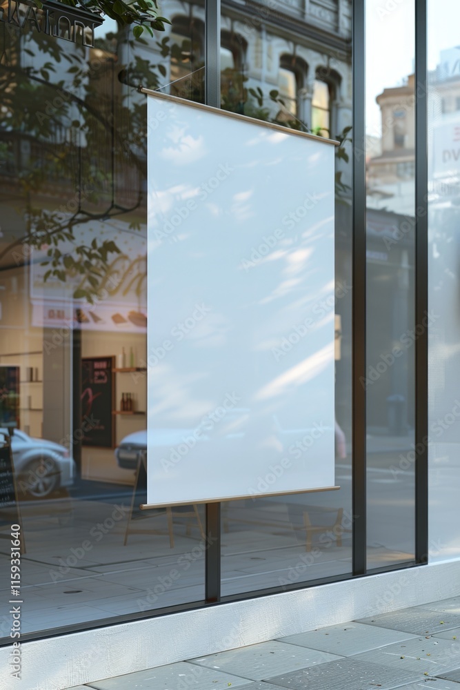 Poster a blank advertisement space in a shop front window. empty for business promotion or information disp