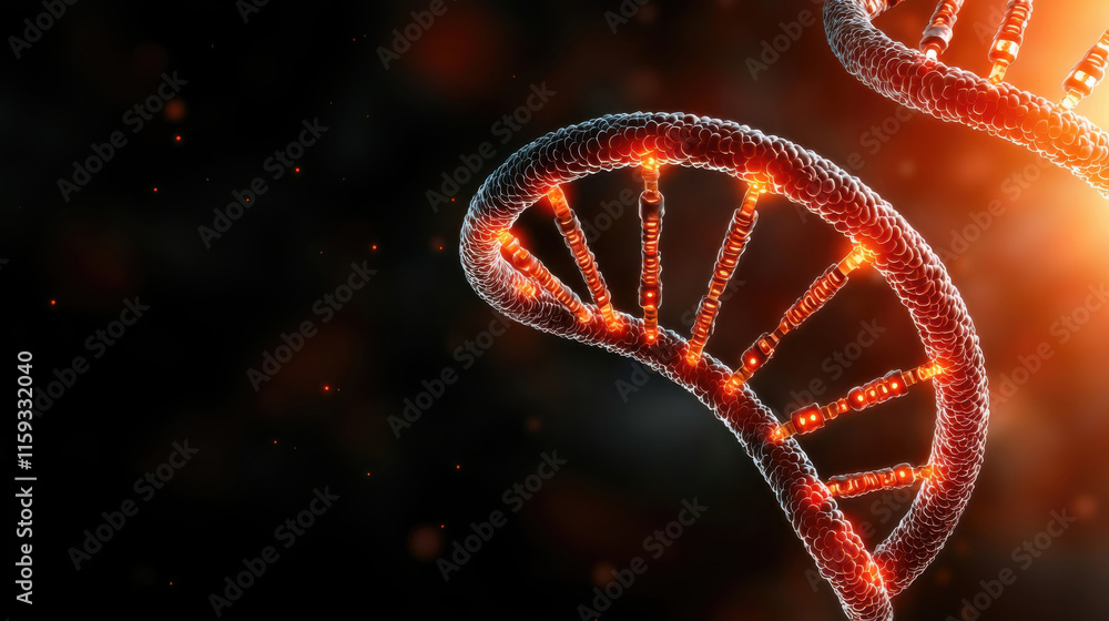 Aufkleber luminous digital portrayal of dna strand, showcasing intricate structure and code of life with glowi
