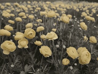 Vibrant yellow tulip garden in full bloom, creating a picturesque scene of nature's beauty.