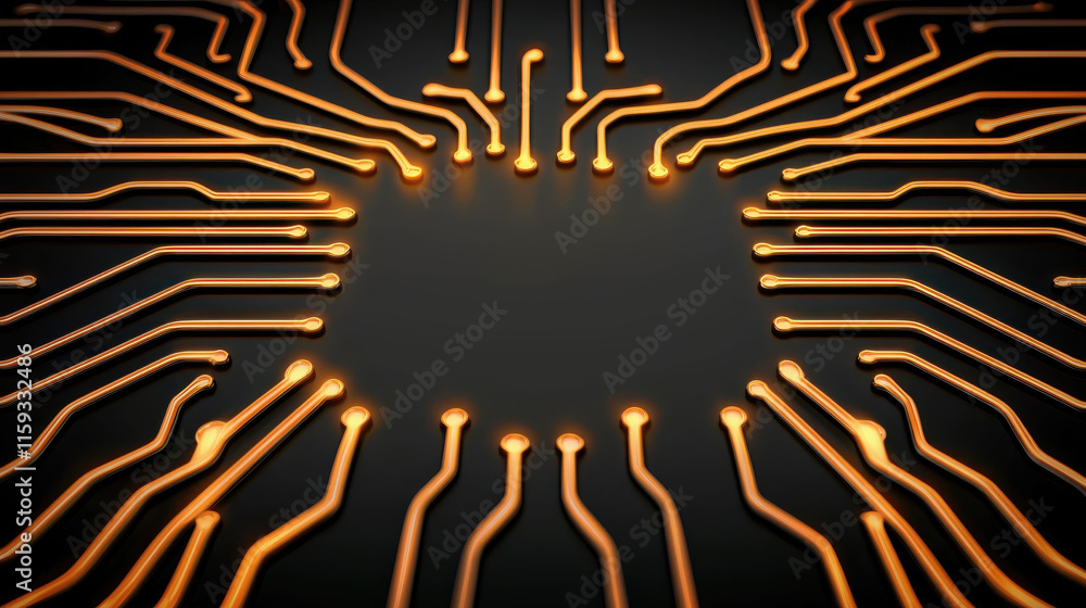 Poster glowing and illuminated interconnected circuit board pattern represents concept of advanced digital 