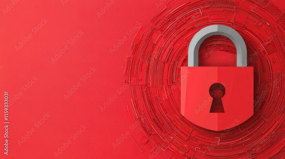 Aufkleber secure lock icon overlays private data records on vibrant red abstract background, symbolizing confi