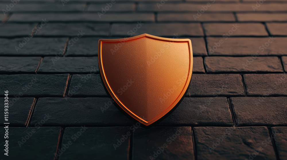 Aufkleber shiny metallic shield icon on textured brick background symbolizes layers of digital privacy and sec