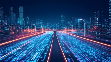 Futuristic Cityscape Highway Data Streams Flowing
