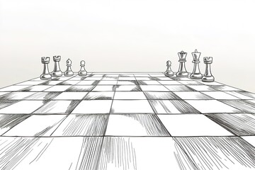 simple line illustration of chessboard with no pieces creating abstract design with ample copy space for text