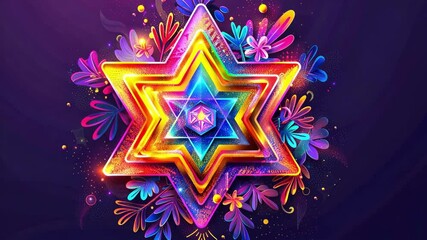 Vibrant star of david with floral elements for jewish holiday decor. AI