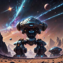 Fototapeta premium An electric tank in robotic form with high destructive power.