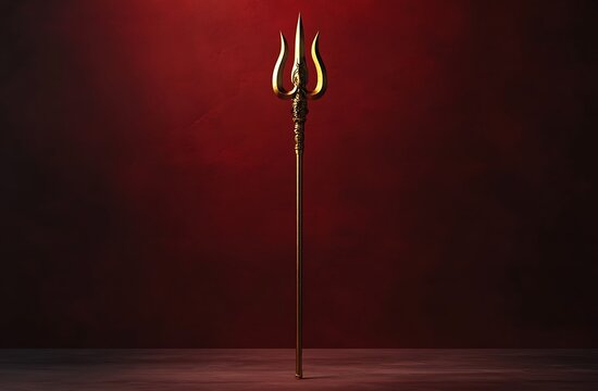 Trishul, on a red wall background, maha shivratri concept