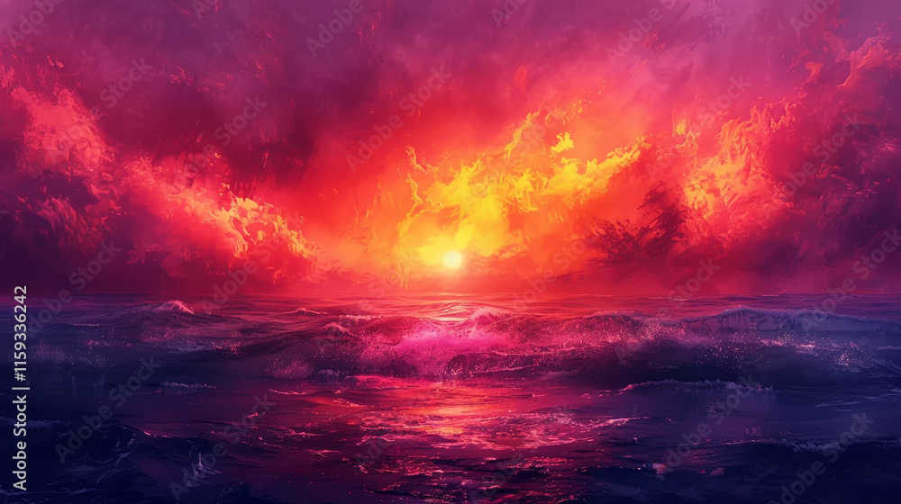 Poster captivating display of colorful clouds blending at sunset, creating wonder.