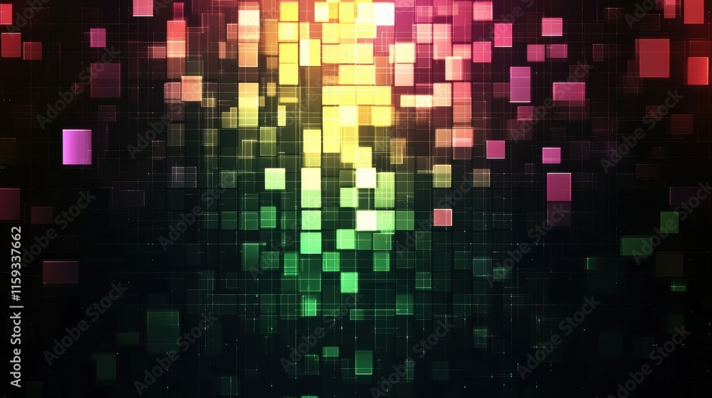 Aufkleber colorful abstract mosaic design with glowing pixelated elements creating a vibrant digital atmospher