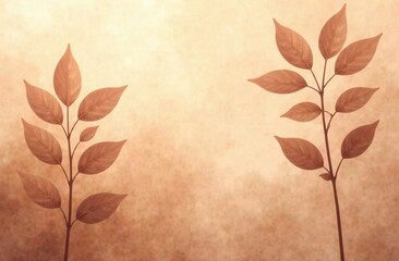 Pattern of Milk Organic Big Leaves Branch on Mocha Mousse Background