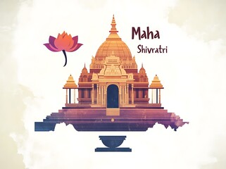 Obraz premium illustration of maha shivratri with shivling and temple
