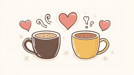coffee cup with speech bubble and coffee cup illustration design, Cute Valentine's Day Sticker Design
