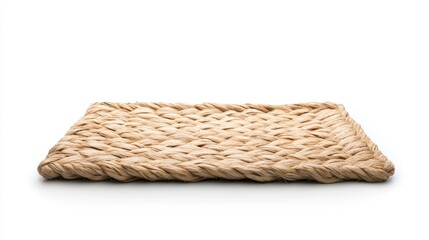 Natural Woven Rectangular Platter Made of Organic Materials for Serving Food, Decorative Display, or Rustic Home Decor, Isolated on White Background