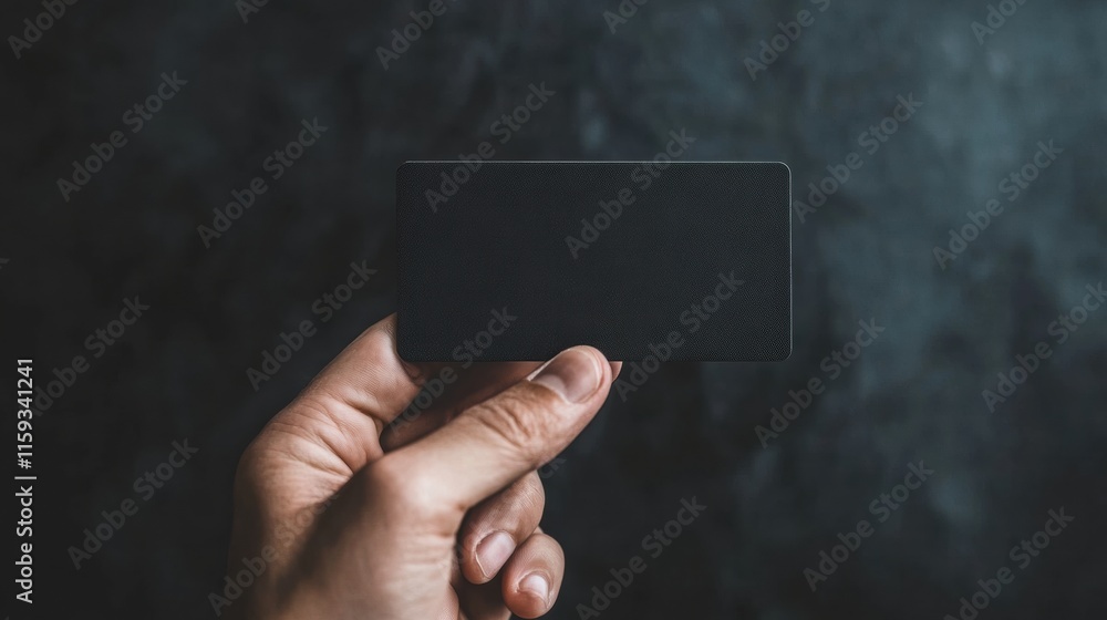 Aufkleber sleek black gift card held in hand against a dark backdrop with space for custom text or design elem