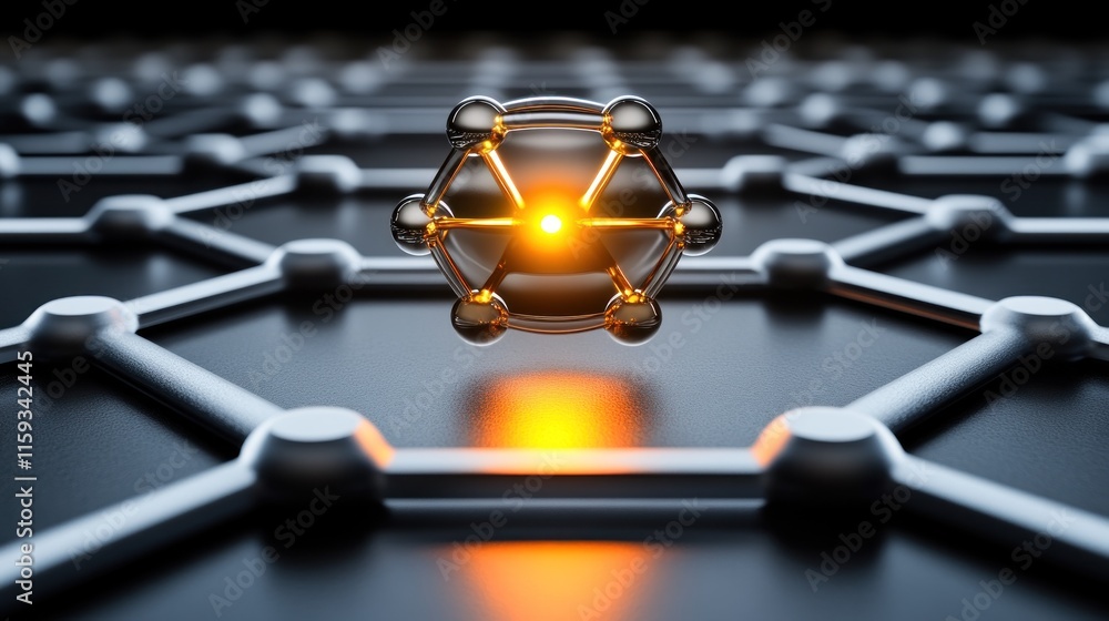 Aufkleber illuminated molecular structure on graphene lattice: a 3d render of nanoscale technology