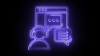 glowing neon live chat icon isolated on black background. HD video motion graphic animation - Powered by Adobe