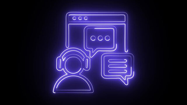glowing neon live chat icon isolated on black background. HD video motion graphic animation - Powered by Adobe