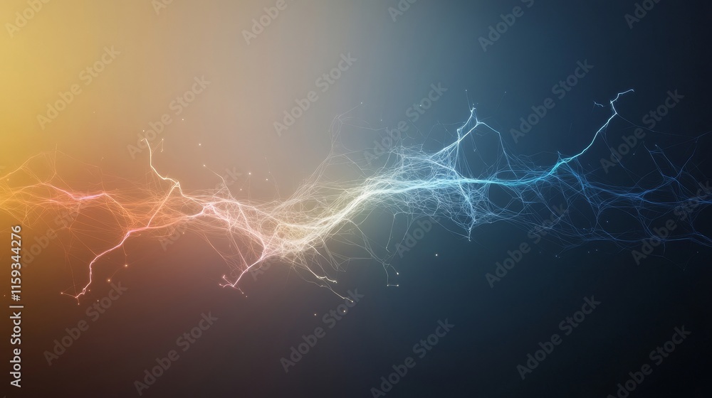 Poster abstract representation of electric energy flow with colorful lightning bolts and a smooth gradient 