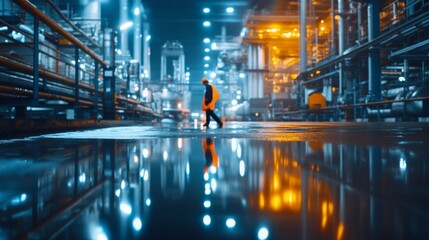 Fototapeta premium Ambient Night Scene with Safety Measures and Lighting