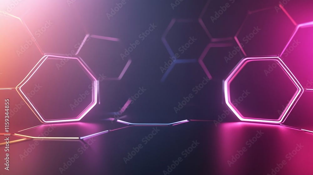 Poster futuristic abstract background with neon hexagonal shapes and gradient lighting in vibrant colors fo