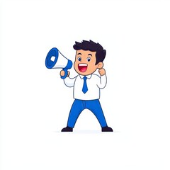 Fototapeta premium A cartoon character using a megaphone to signify a business announcement.