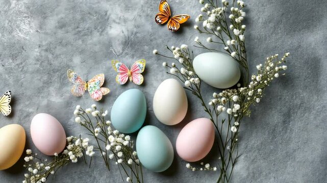 Colorful eggs and delicate flowers create a serene spring theme for holiday celebrations