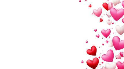  a Valentine's Day background with pink and red paper hearts isolated on a transparent background