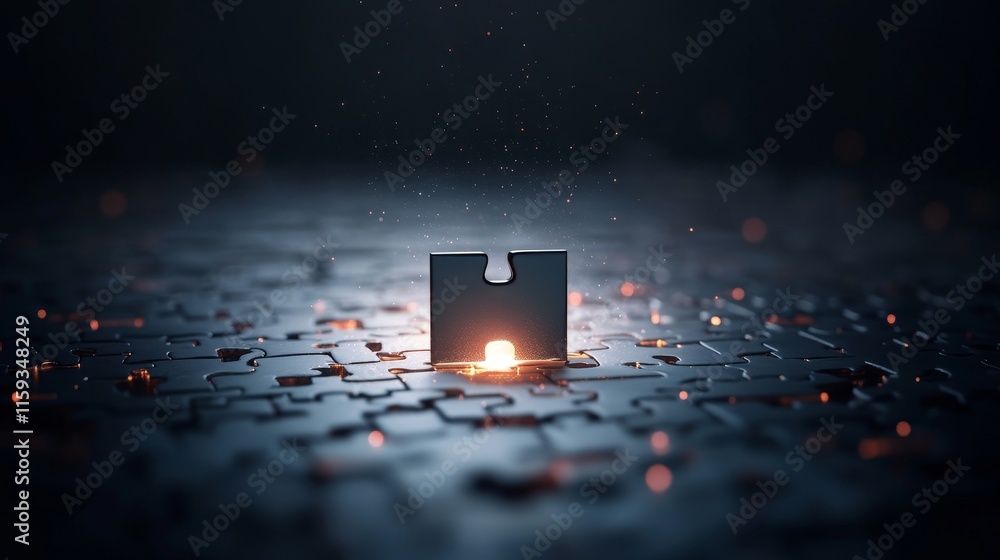 Aufkleber glowing puzzle piece surrounded by dark, mysterious background with sparkling light effects, symboli