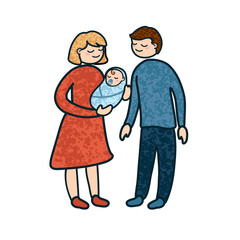 Vector Colorful Cartoon Illustration of Family with a Newborn Isolated on White Background
