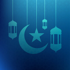 blue pattern with hangging islamic ornament design vector