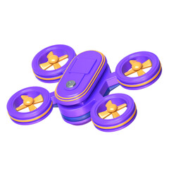 Drone 3D Icon, showcasing its sleek design and propellers. The icon has a modern and technological feel, with a metallic finish and vibrant colors to emphasize its advanced features