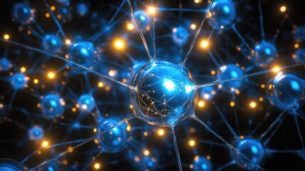 Fototapeta premium Futuristic Neural Network Concept with Glowing Blue Spheres and Interconnected Lines