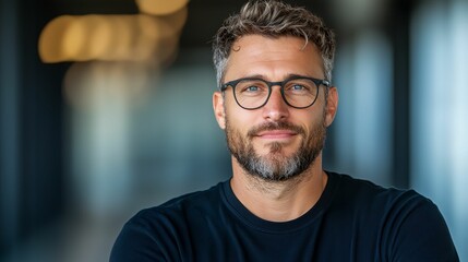 Obraz premium Man with glasses and a beard is smiling