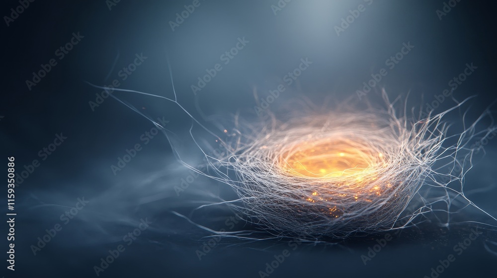 Aufkleber ethereal nest with glowing center surrounded by delicate threads of light, symbolizing new beginning