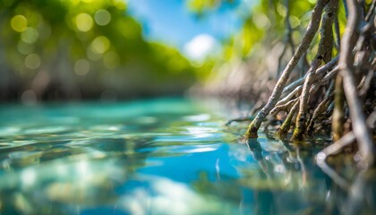Cerulean Lagoon Embraced by Sinuous Mangrove Roots in an Aquatic Paradise