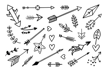 Doodle design elements hand drawn arrows isolated on a white background Vector illustration, Doodle design elements hand drawn arrows
