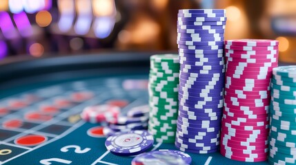Fototapeta premium Pile of poker chips on a table