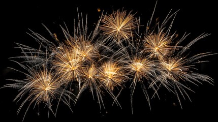 Golden Fireworks Burst Against a Black Night Sky