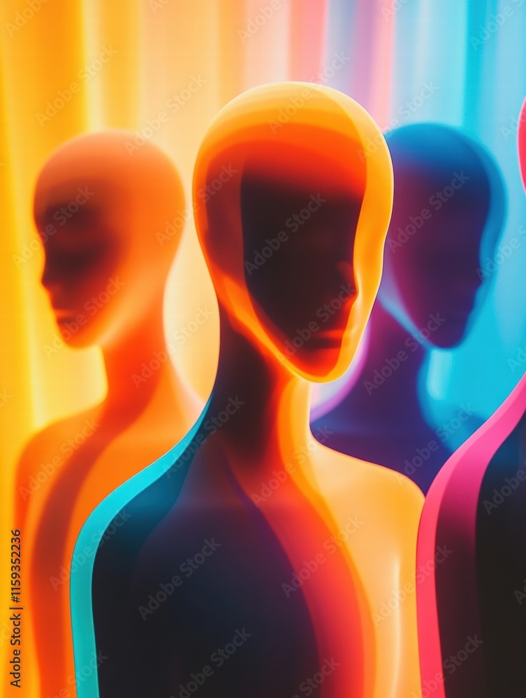 Aufkleber abstract faceless avatars in vibrant colors with a focus on mock up and space for text design. gener