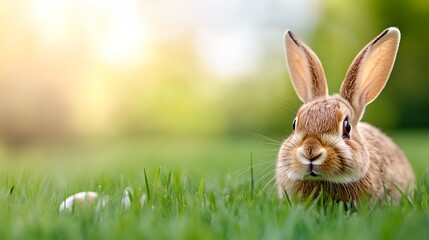 Rabbit is standing in a grassy field