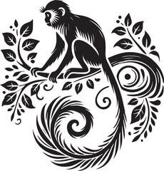 Monkey style illustration with silhouette vector white background.