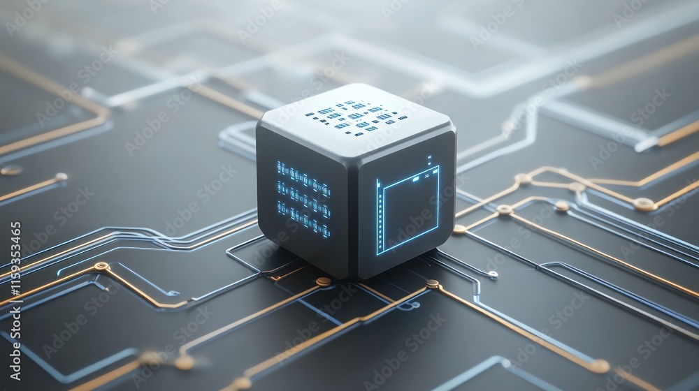 Poster digital cube on circuit board: data storage and technology