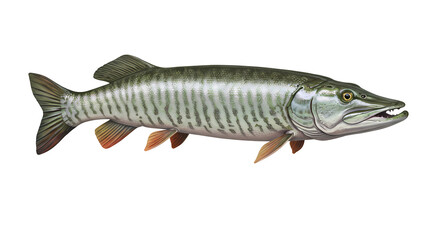 Fototapeta premium Muskellunge Fish, Swimming Water Animal, Swim Nature Wildlife Image, Isolated Transparent PNG