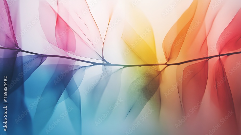 Poster ethereal abstract decorative background with colorful gradient leaves and soft fluid shapes for use 
