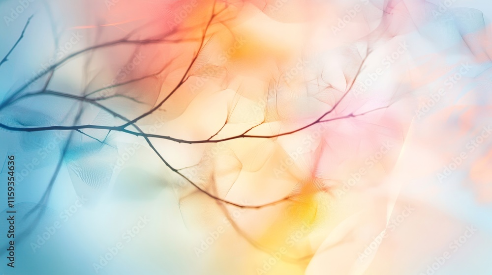 Aufkleber abstract background with soft color blends and delicate branch silhouettes for creative design and a